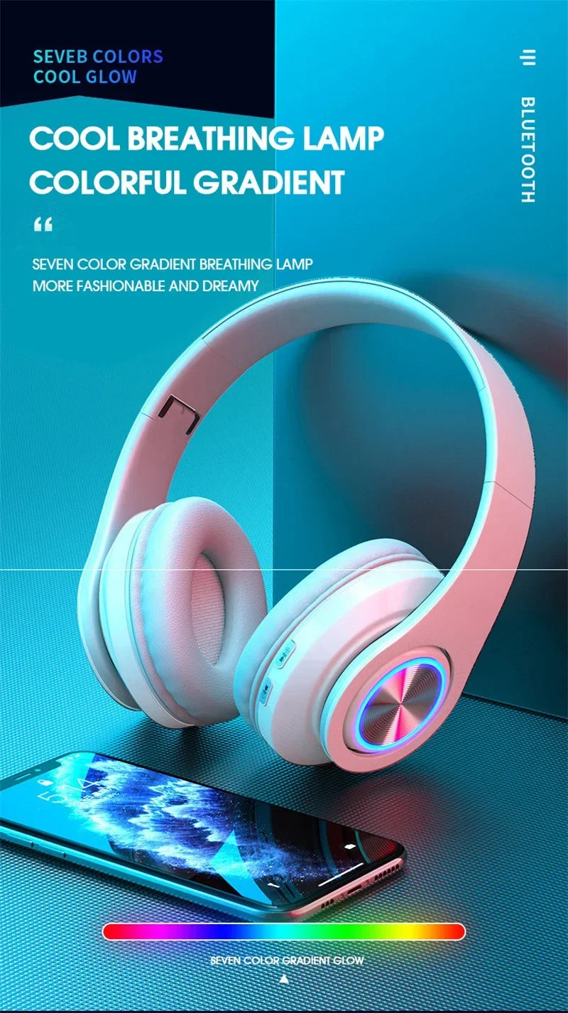 Foldable Bluetooth Headsets  Wireless Headphones With Mic Stereo Earphone Support TF Card FM For Xiaomi Iphone Samsung Phone