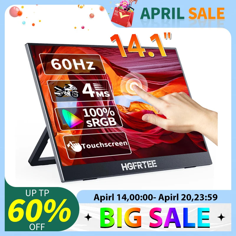 HGFRTEE Portable Touch Monitor 14.1 Inch Ultra-thin Touch Portable Laptop Monitor for Laptops PC Mobile Phone Xbox PS4/5