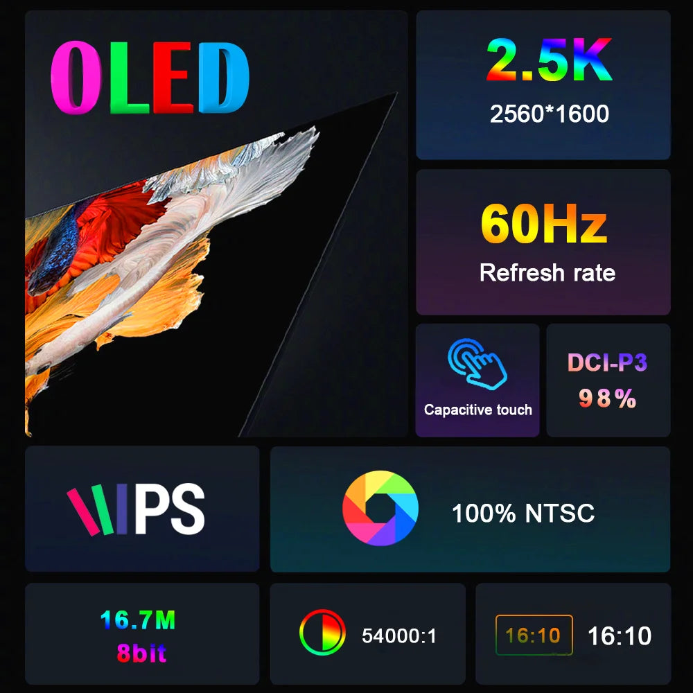 Amoled Display 10.5 Inch OLED Touchscreen 2K 2560x1660 16:10 IPS AM-OLED 60Hz Laptops Raspberry Pi Panel