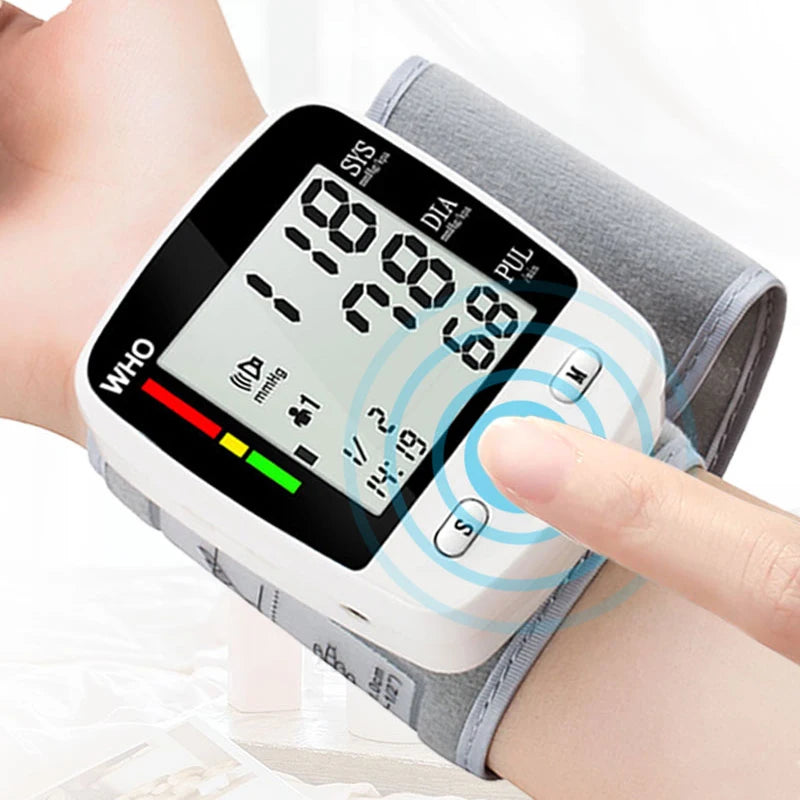 Rechargeable Digital Blood Pressure Monitor Wrist Electronic Sphygmomanometer  Tensiometer With LCD Display, 2 X 99 Memory