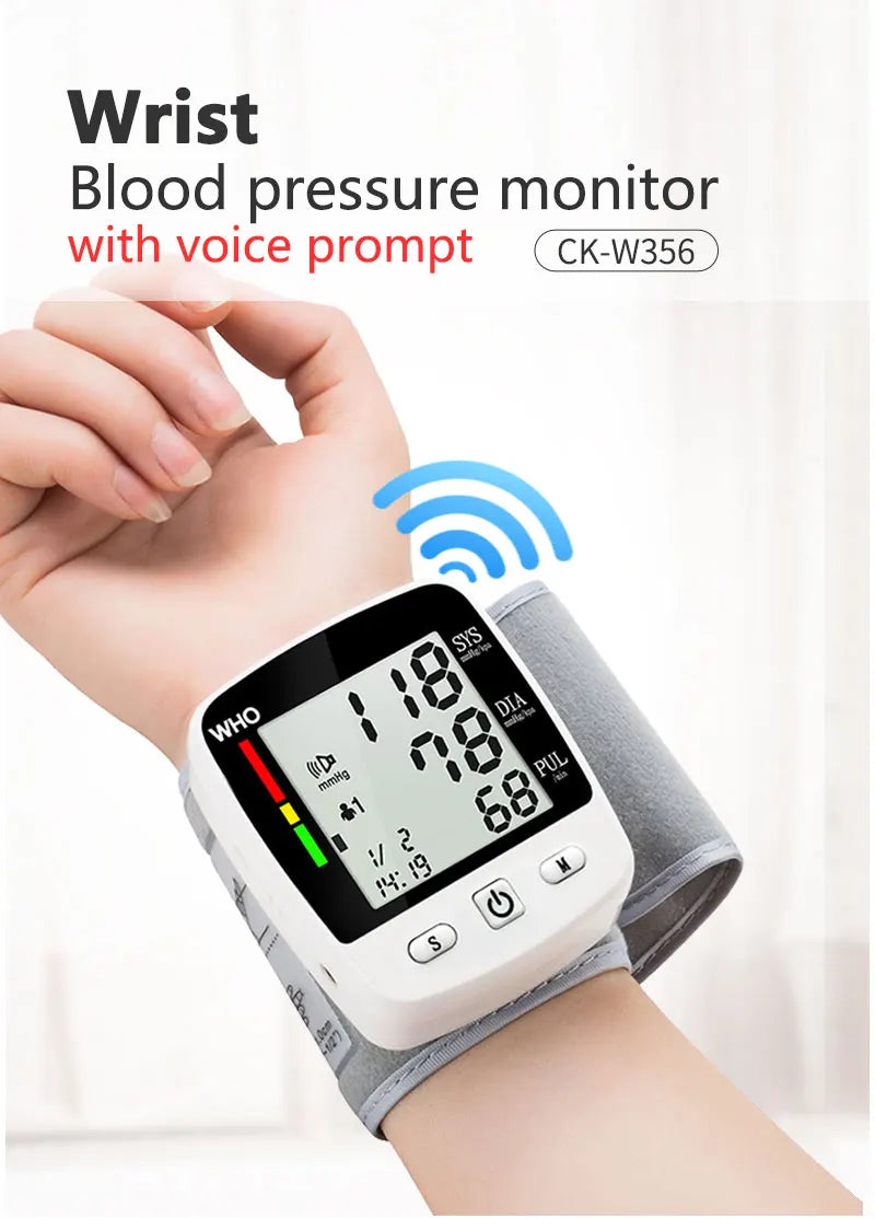 Rechargeable Digital Blood Pressure Monitor Wrist Electronic Sphygmomanometer  Tensiometer With LCD Display, 2 X 99 Memory