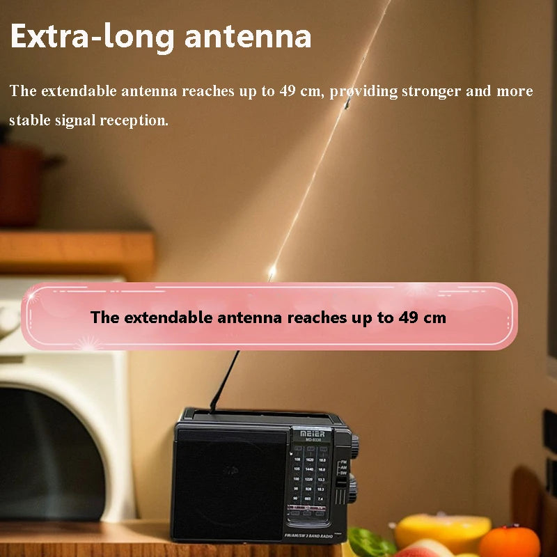 Portable Full Band Radio High Sensitivity FM AM SW Radios Receiver Built-in Speaker Retractable Antenna Support 3.5mm Headphones