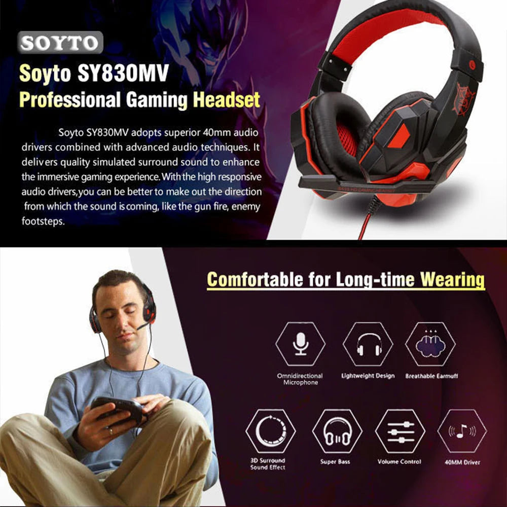 Gaming Headphones 3.5MM Wired PC Bass Stereo Gamer Headset Phone Laptop Earphone Helmet With Microphone For PS4 Xbox One Switch