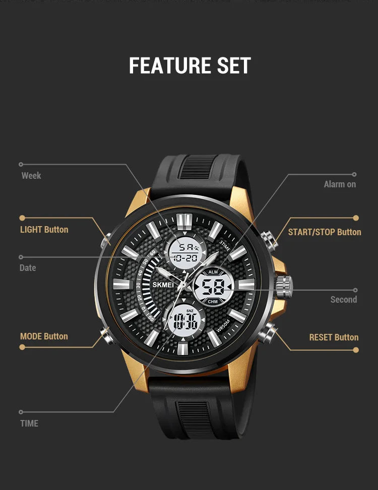 SKMEI Man Electronics Digital Wristwatches For Men Back Light Sport Watch 5Bar Waterproof Chrono Alarm Date Clock Reloj Hombre