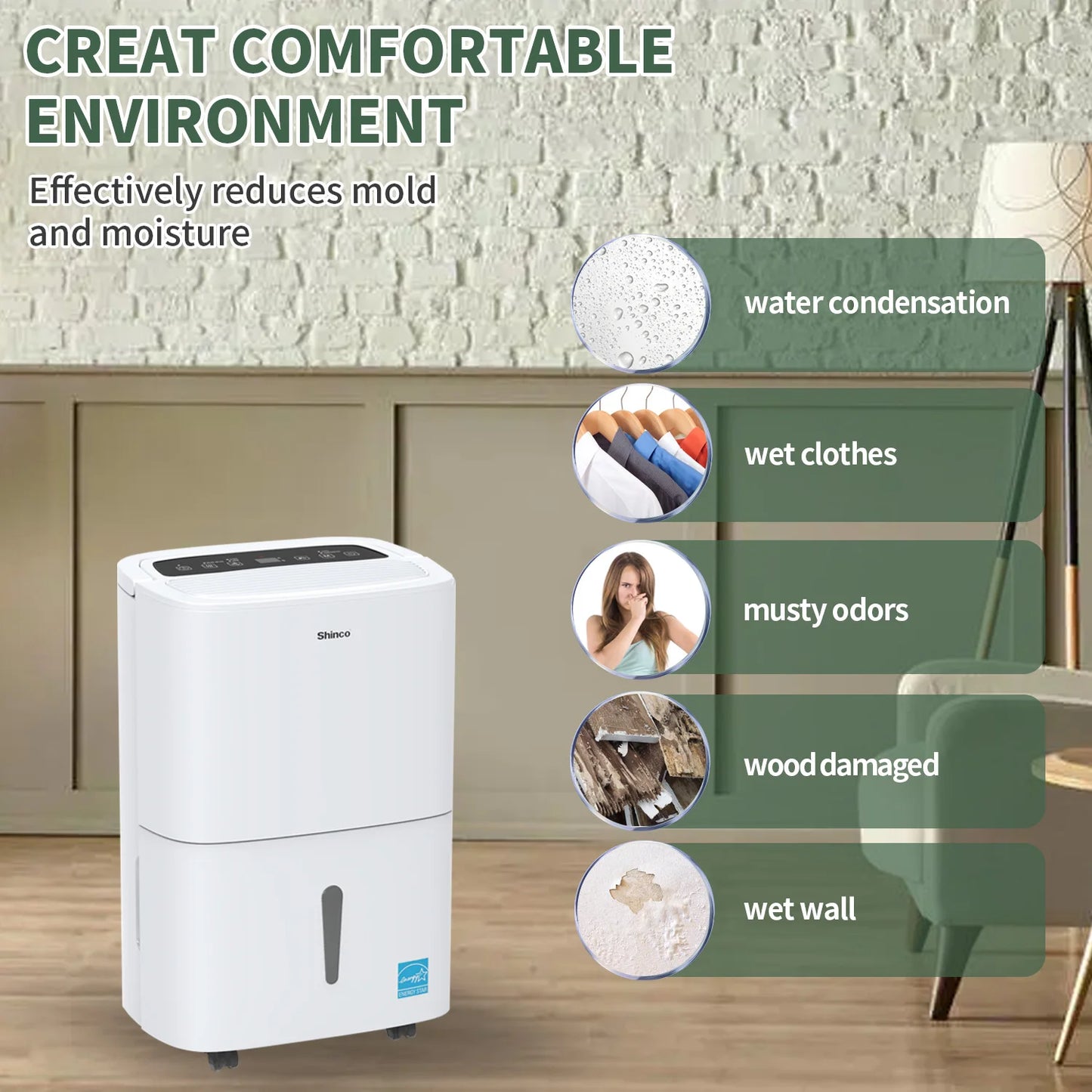 Shinco 150 Pints Energy Star Dehumidifier with WIFI for Large Spaces up to 7,000 Sq.Ft Built-in Pump, 1.85 Gallon Water Tank