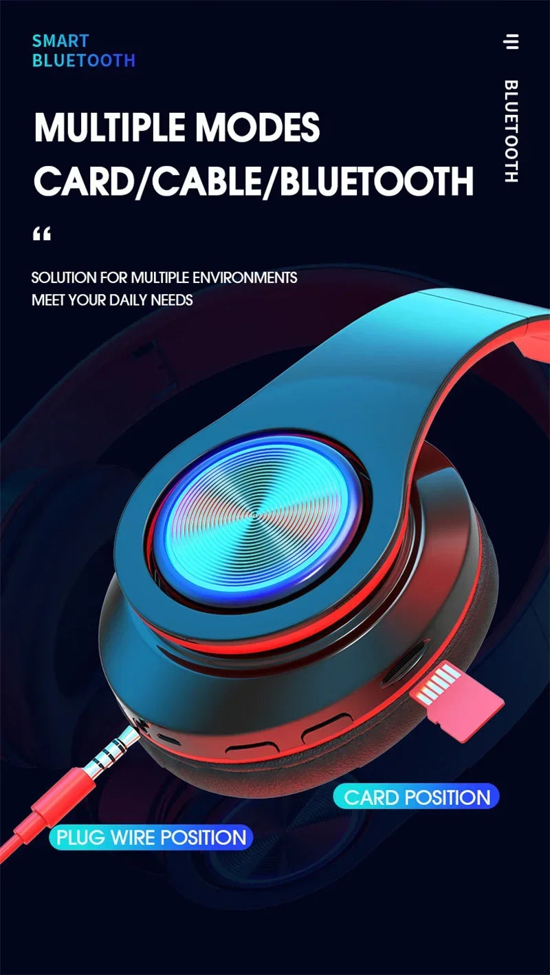 Foldable Bluetooth Headsets  Wireless Headphones With Mic Stereo Earphone Support TF Card FM For Xiaomi Iphone Samsung Phone