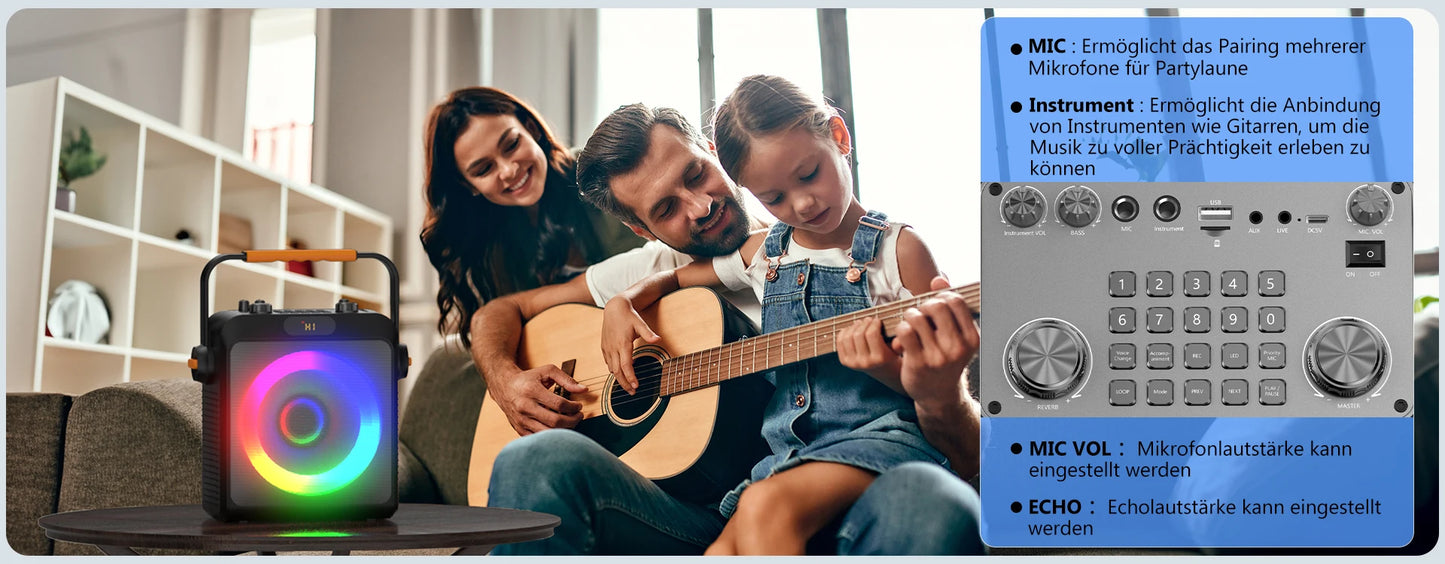 T19-T Karaoke Machine with 2 Microphones, Portable Bluetooth Speaker with RGB Light, Karaoke System for Karaoke Home Party