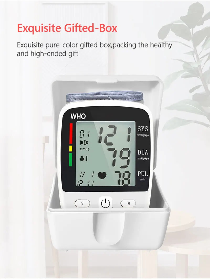 Rechargeable Digital Blood Pressure Monitor Wrist Electronic Sphygmomanometer  Tensiometer With LCD Display, 2 X 99 Memory