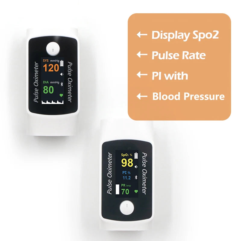 Digital Fingertip Pulse Oximeter & Blood Pressure Monitor 2 in 1 with Bluetooth Household Fingertip OximetroPressure Meter OLED