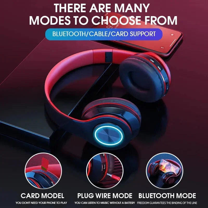 Foldable Bluetooth Headsets  Wireless Headphones With Mic Stereo Earphone Support TF Card FM For Xiaomi Iphone Samsung Phone
