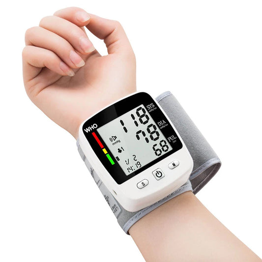 Digital Blood Pressure Monitor Wrist Tensiometer Electronic Sphygmomanometer  Tonometer with LCD, 2 X 90 Memory Rechargeable
