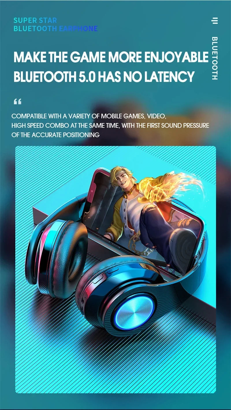 Foldable Bluetooth Headsets  Wireless Headphones With Mic Stereo Earphone Support TF Card FM For Xiaomi Iphone Samsung Phone