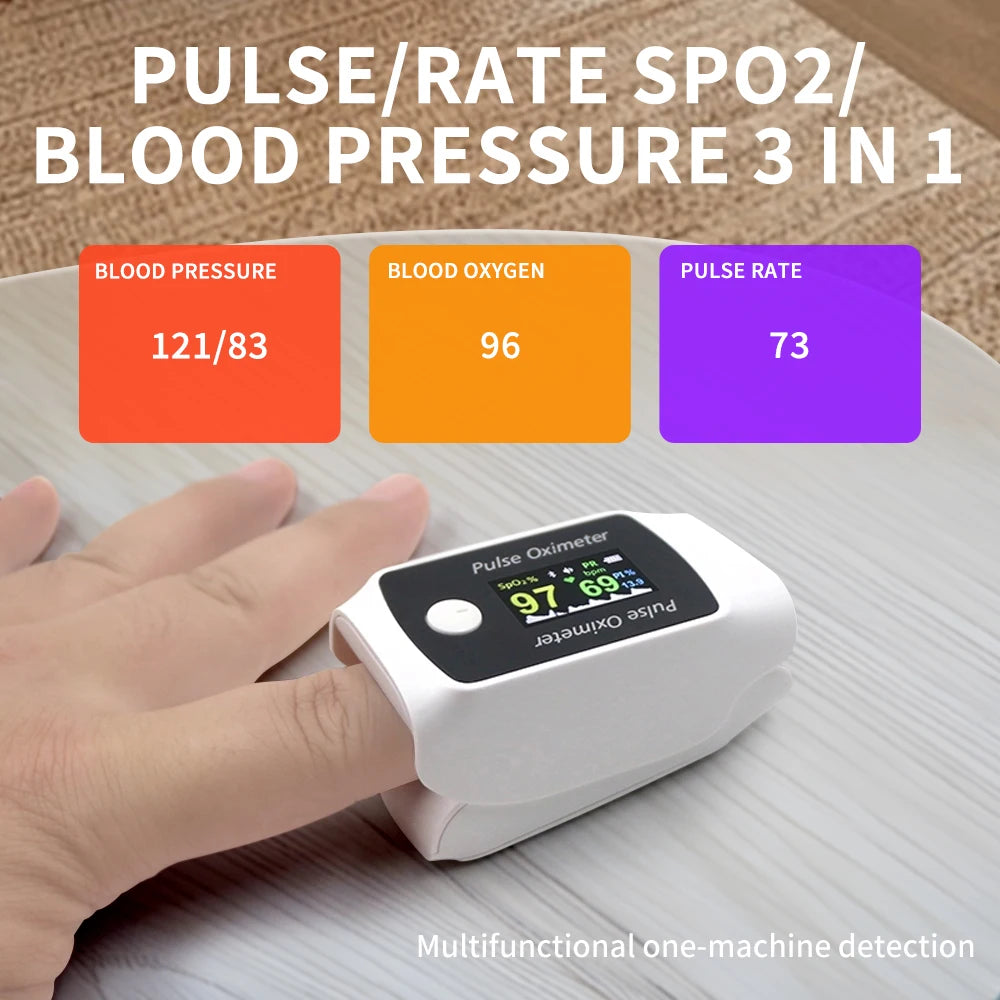 Digital Fingertip Pulse Oximeter & Blood Pressure Monitor 2 in 1 with Bluetooth Household Fingertip OximetroPressure Meter OLED