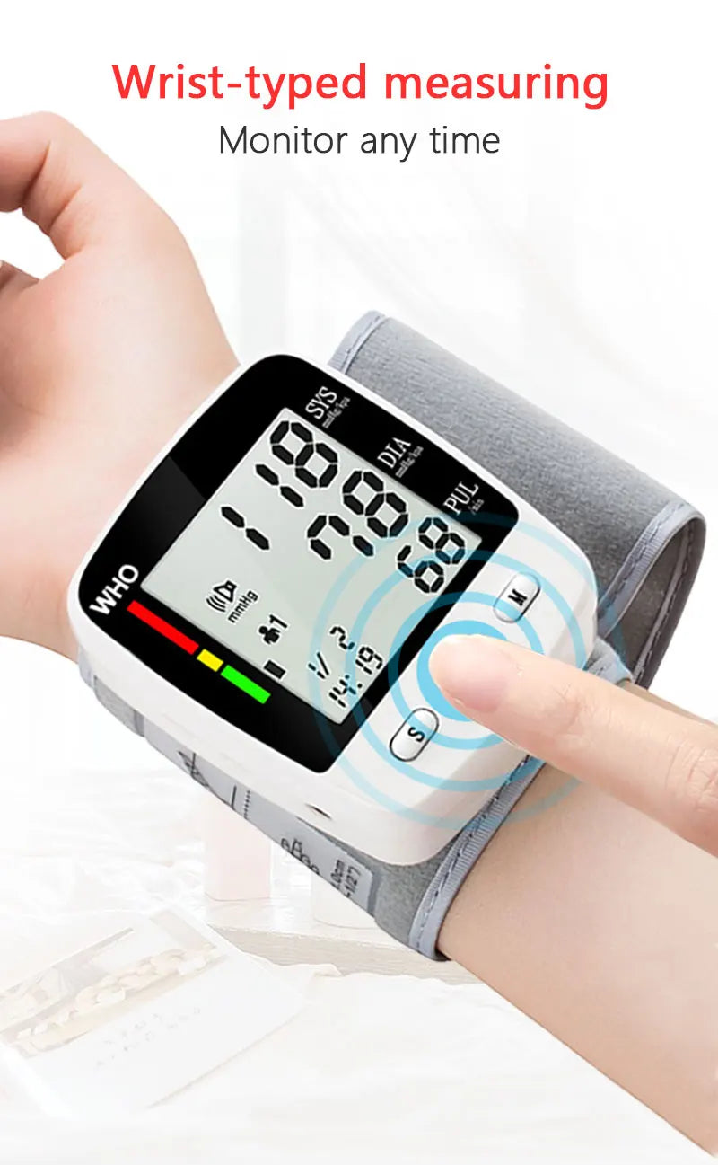 Rechargeable Digital Blood Pressure Monitor Wrist Electronic Sphygmomanometer  Tensiometer With LCD Display, 2 X 99 Memory