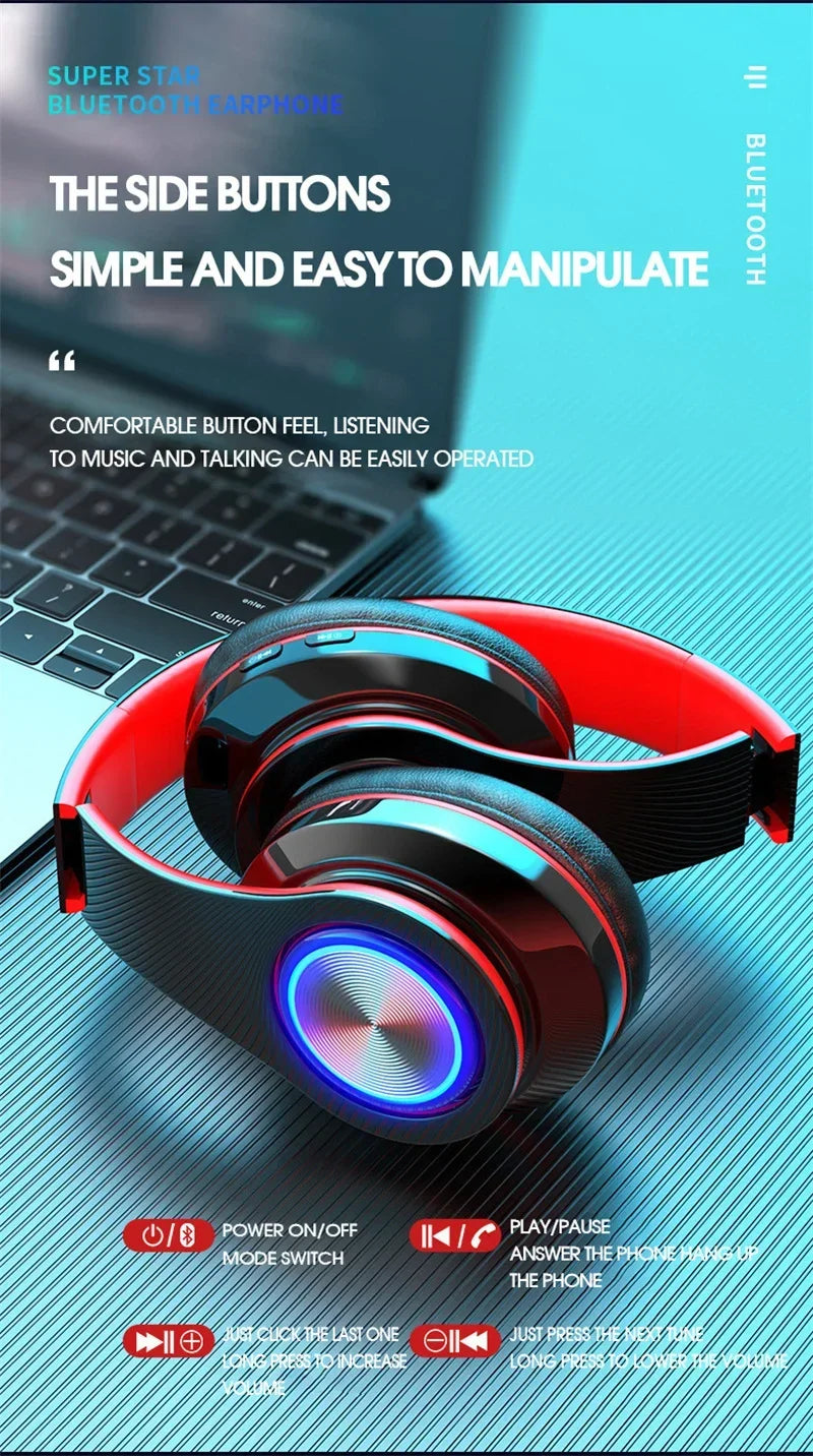 Foldable Bluetooth Headsets  Wireless Headphones With Mic Stereo Earphone Support TF Card FM For Xiaomi Iphone Samsung Phone