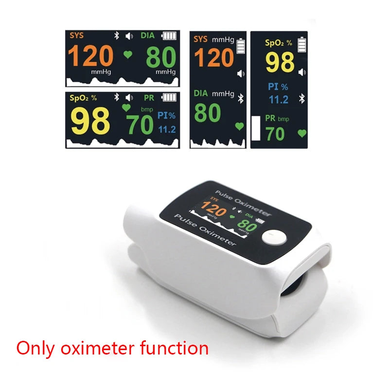 Digital Fingertip Pulse Oximeter & Blood Pressure Monitor 2 in 1 with Bluetooth Household Fingertip OximetroPressure Meter OLED