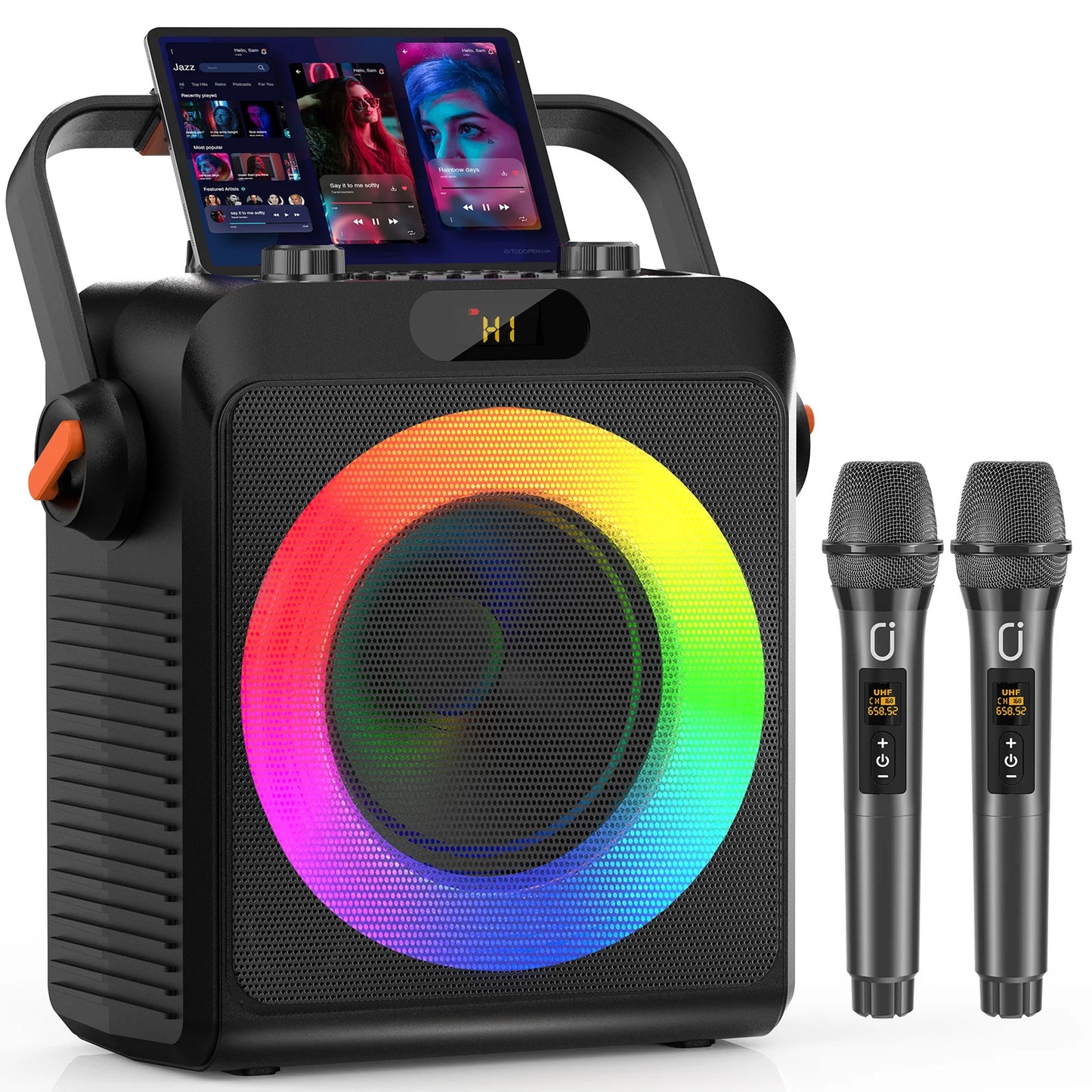 T19-T Karaoke Machine with 2 Microphones, Portable Bluetooth Speaker with RGB Light, Karaoke System for Karaoke Home Party