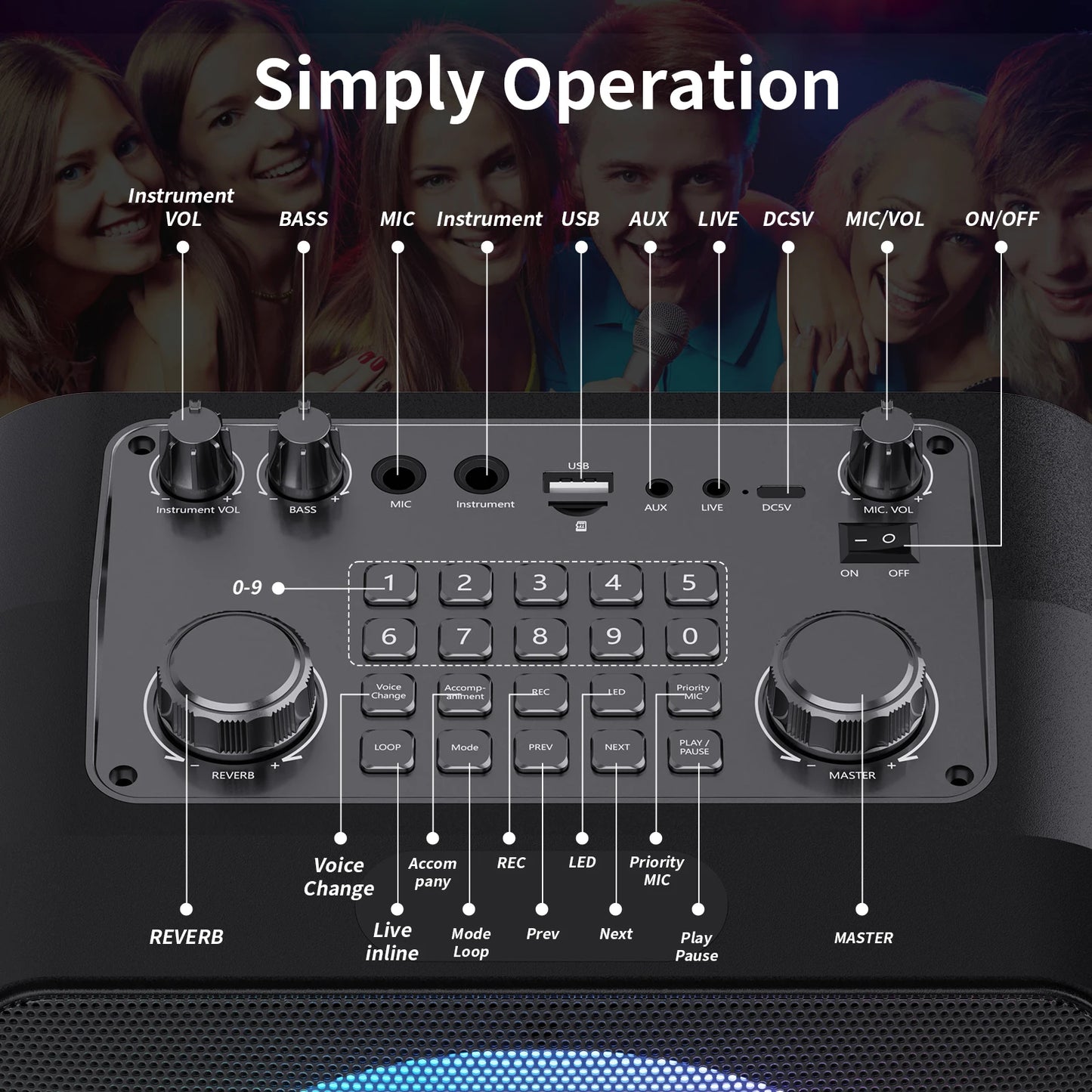 T19-T Karaoke Machine with 2 Microphones, Portable Bluetooth Speaker with RGB Light, Karaoke System for Karaoke Home Party