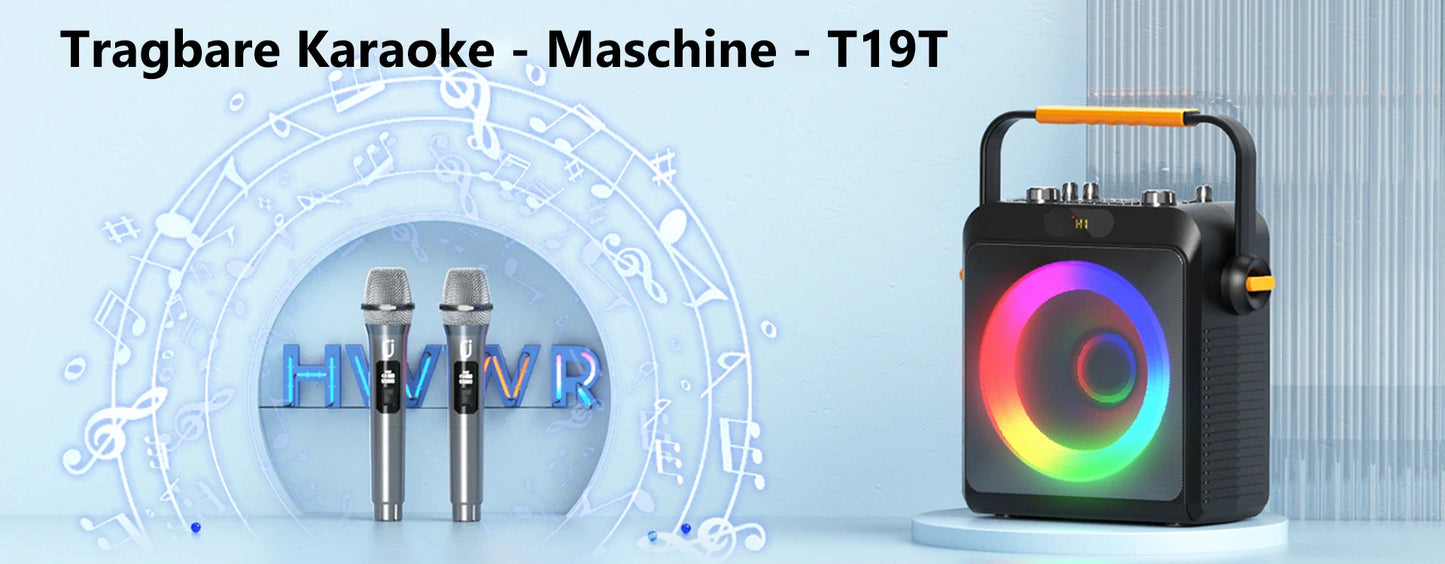 T19-T Karaoke Machine with 2 Microphones, Portable Bluetooth Speaker with RGB Light, Karaoke System for Karaoke Home Party