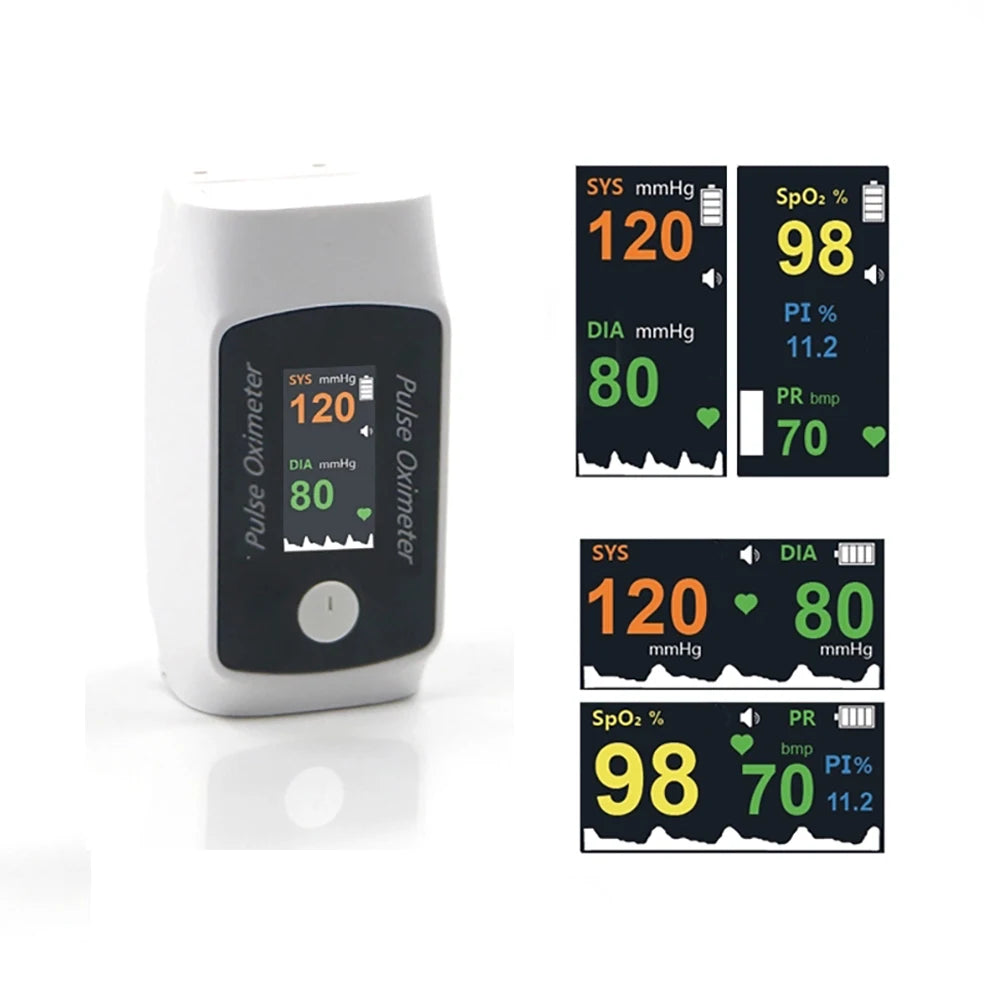Digital Fingertip Pulse Oximeter & Blood Pressure Monitor 2 in 1 with Bluetooth Household Fingertip OximetroPressure Meter OLED