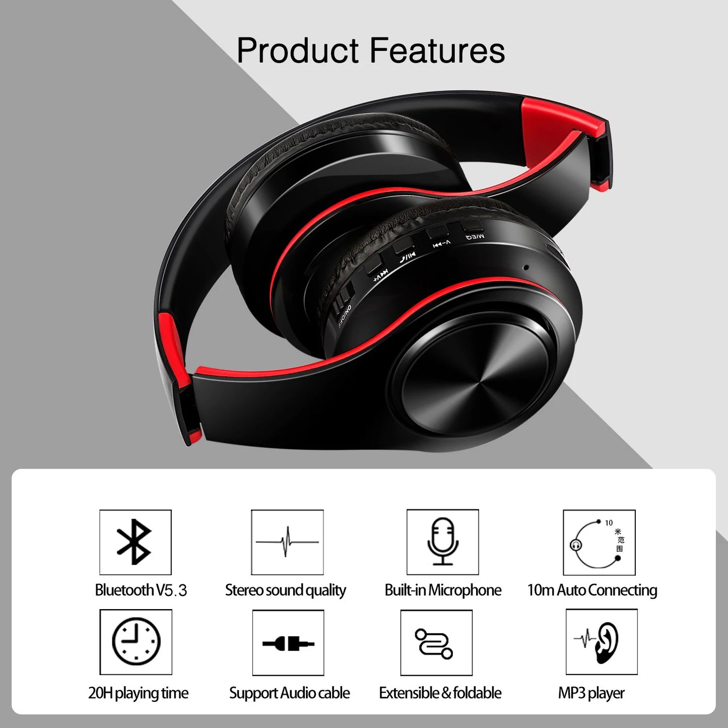 2026 Wireless Bluetooth Stereo Headset Upgrading Sports Overhead Earphone with Mic for Smart Phone TV PC Tablet - Music