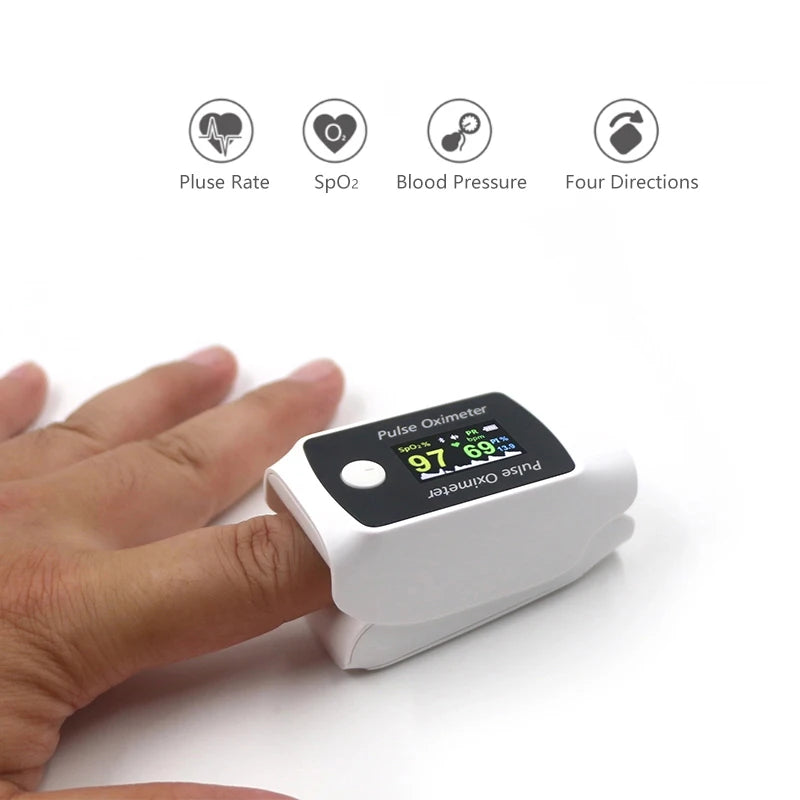 Digital Fingertip Pulse Oximeter & Blood Pressure Monitor 2 in 1 with Bluetooth Household Fingertip OximetroPressure Meter OLED